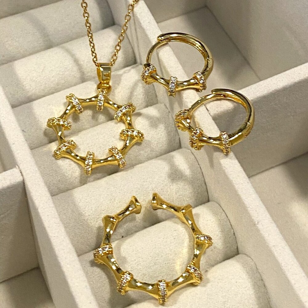 Elegant Round 316 Stainless Steel Women's Cable Chain Rings Earrings Necklace